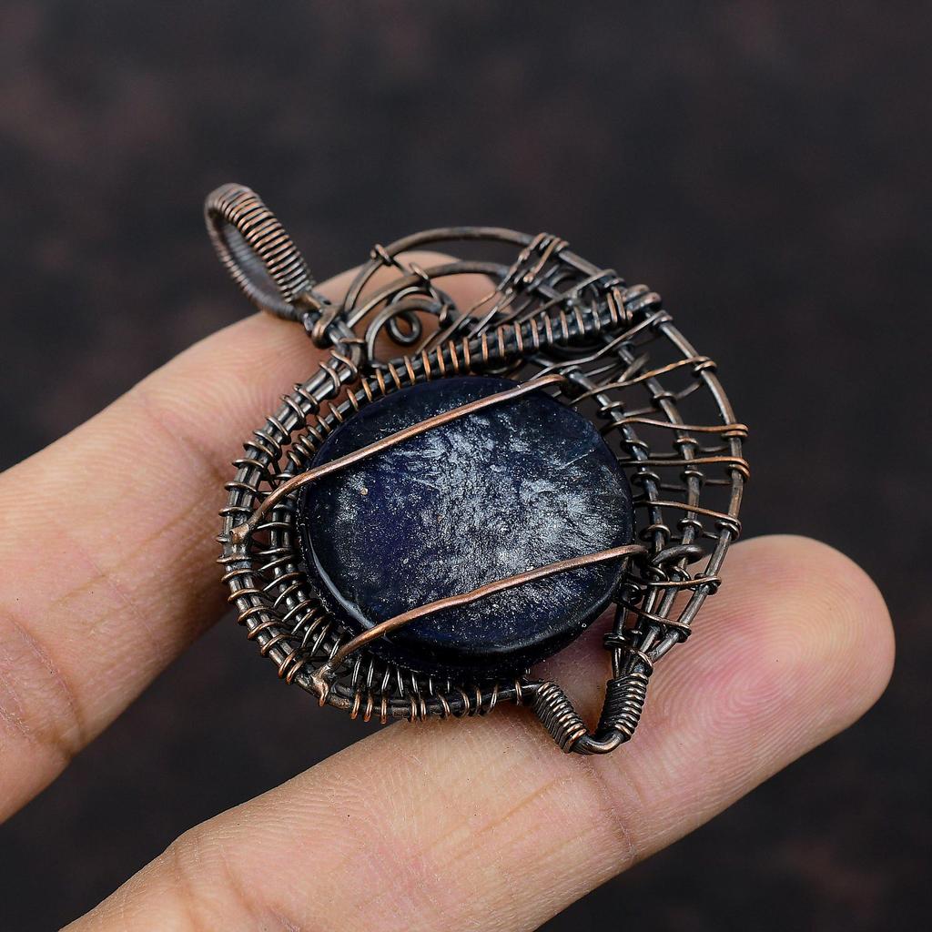 Blue Color Evil Eye Pendant Copper Wire Wrapped Gemstone Pendant Evil Eye Jewelry Handmade Amazing Pendant Copper Wire Wrap Jewelry For Gift