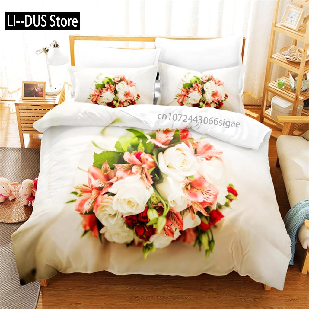 Helles Rosen Bettwäscheset Bettbezug Set 3D Bettwäsche Digitaldruck Queen Size Bettwäscheset Modisches Design