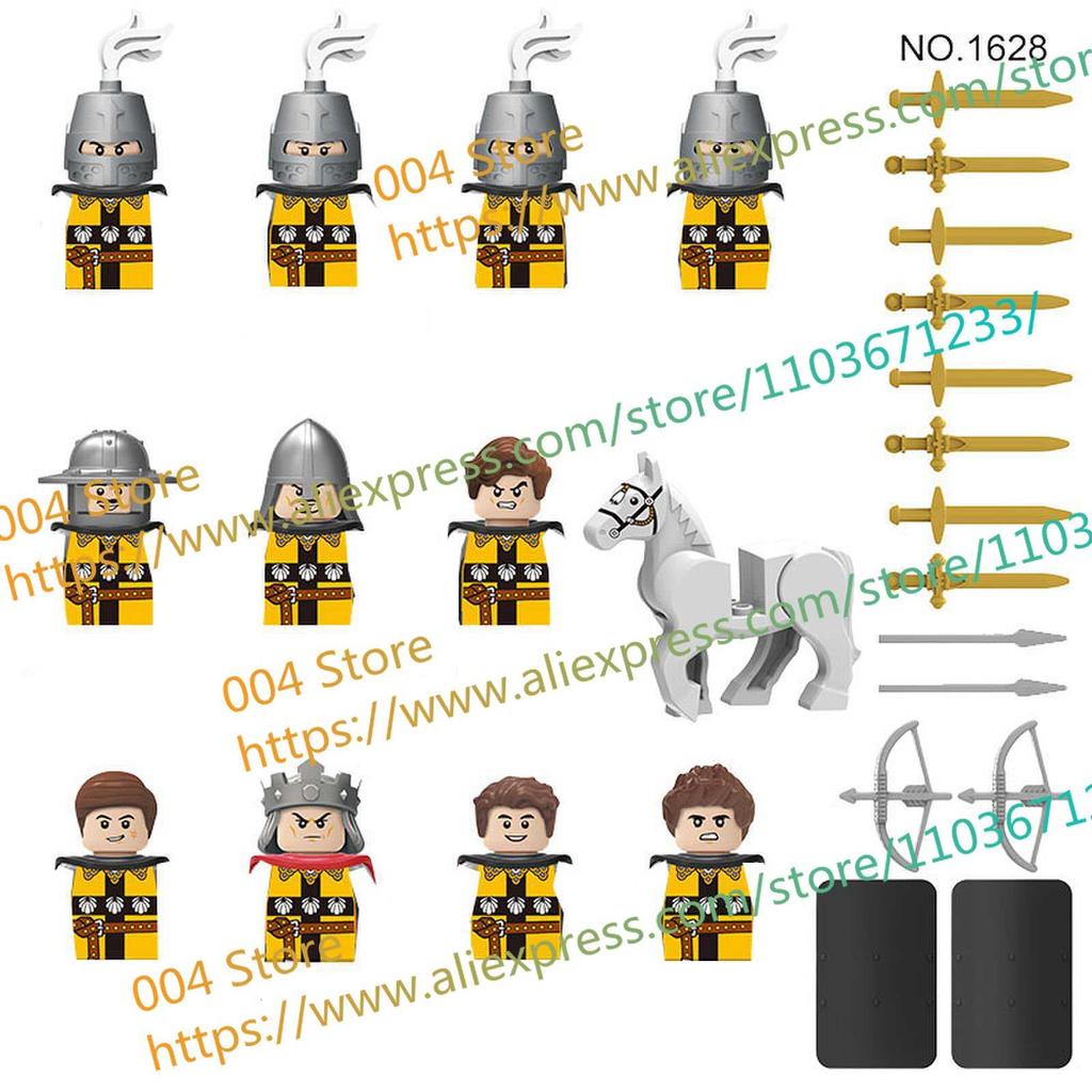 N501U-504U Medieval Castle Knight Building Blocks Figures Four Side UV Printing King Warhorse Weapons Accessories Toys Kid Gifts