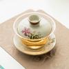 Hand-painted Daisy Gaiwan Sancai Glass Tea Tureen Ceramic Covered Bowl Chinese Kung Fu Tea Set Household Teaware Teacup with Lid