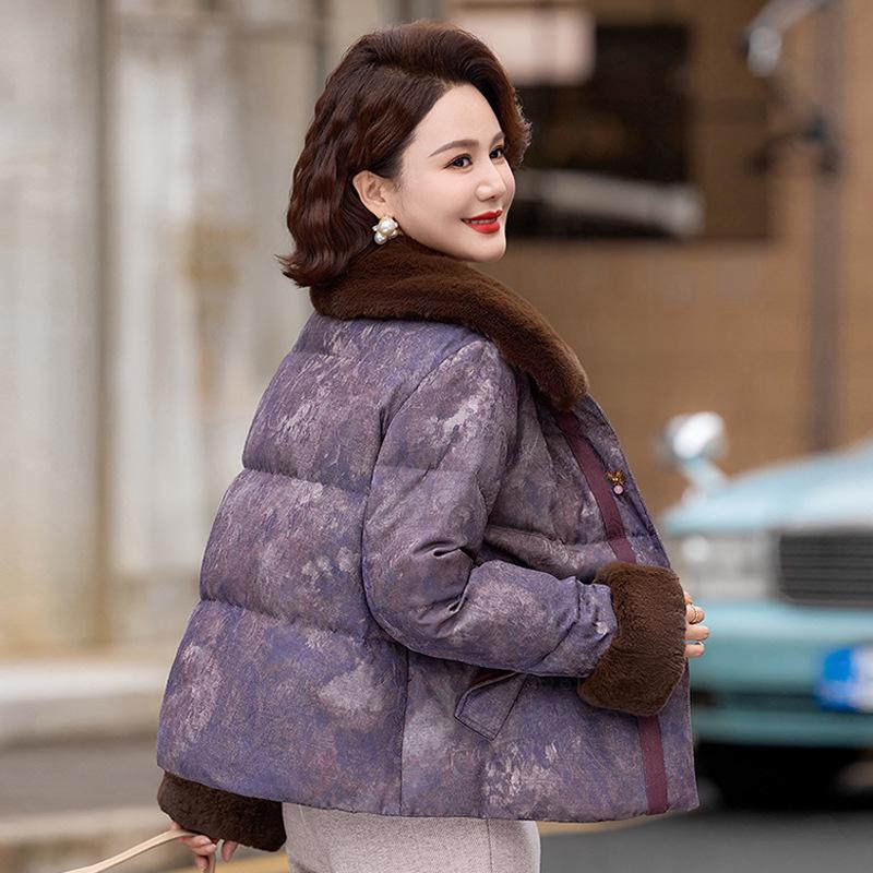 New Printed Cotton Jacket for Middle-Aged and Elderly Women - Short Style, Casual Wear, Padded Comfort, Ideal for 50+.