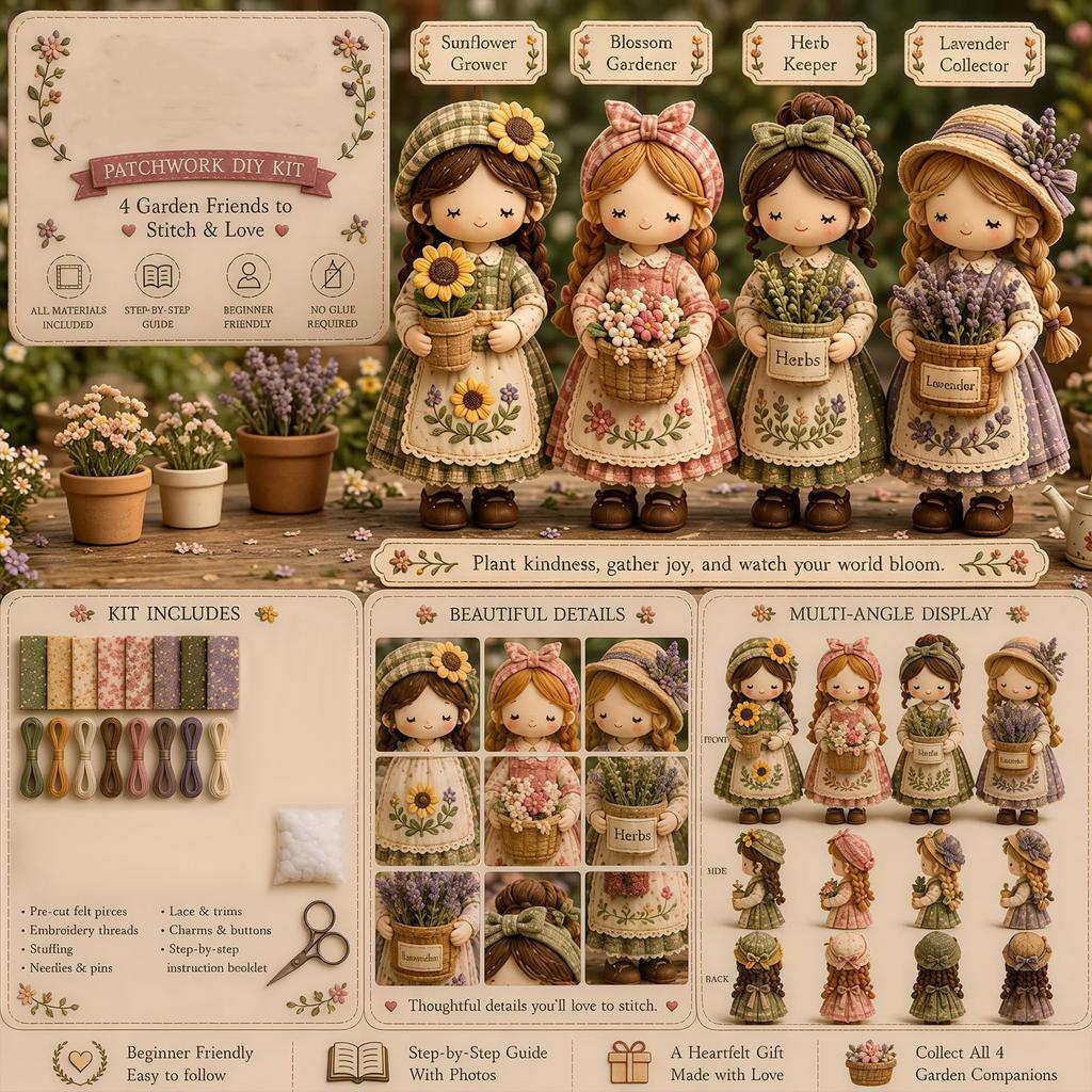 Kit Bambola Patchwork Fai da Te per Bambine Set da Cucito Creativo