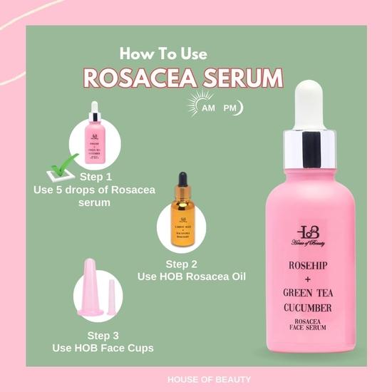 HOUSE OF BEAUTY Rosacea Serum - Rosehip, Green Tea, Cucumber for Face, Sensitive Skin Type, Redness, Dryness and Skin Stretching (30ml, Pack of 1)
