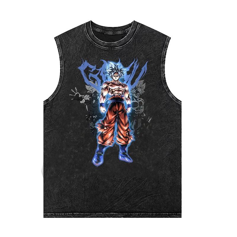 Herren Tanktops Dragon Ball Goku Saiyan Anime Print Weste Damen Übergroßes Ärmelloses T-Shirt Vintage Gewaschene Gymnastikkleidung