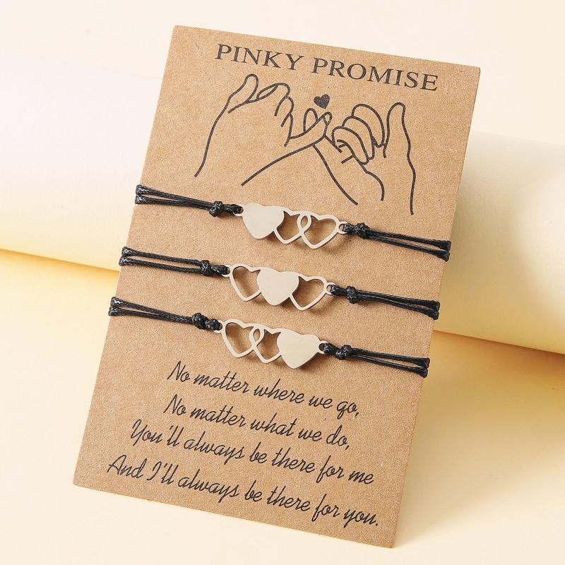 2/3/4x Pinky Promise Heart Bracelets for Couple Women Girls Teens with for Wish Card Adjustable Matching Friendship Brac