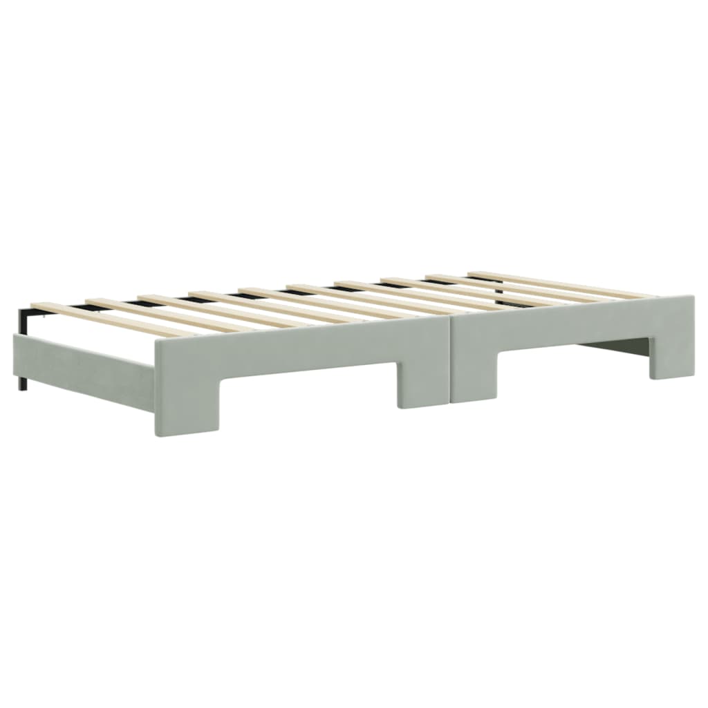 Pull Out Daybed with Drawers Light Grey 90x190 Cm Velvet