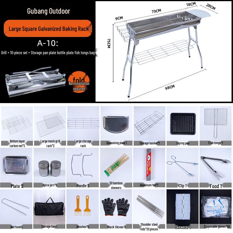 Large Portable Stainless Steel Charcoal BBQ Grill for Outdoor Picnics and Home Use