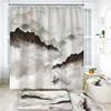Landscape Ink Bamboo Painting Shower Curtains Chinese Style Bathroom Accessories Partition Waterproof Bath Curtains Rugs,Mat Set