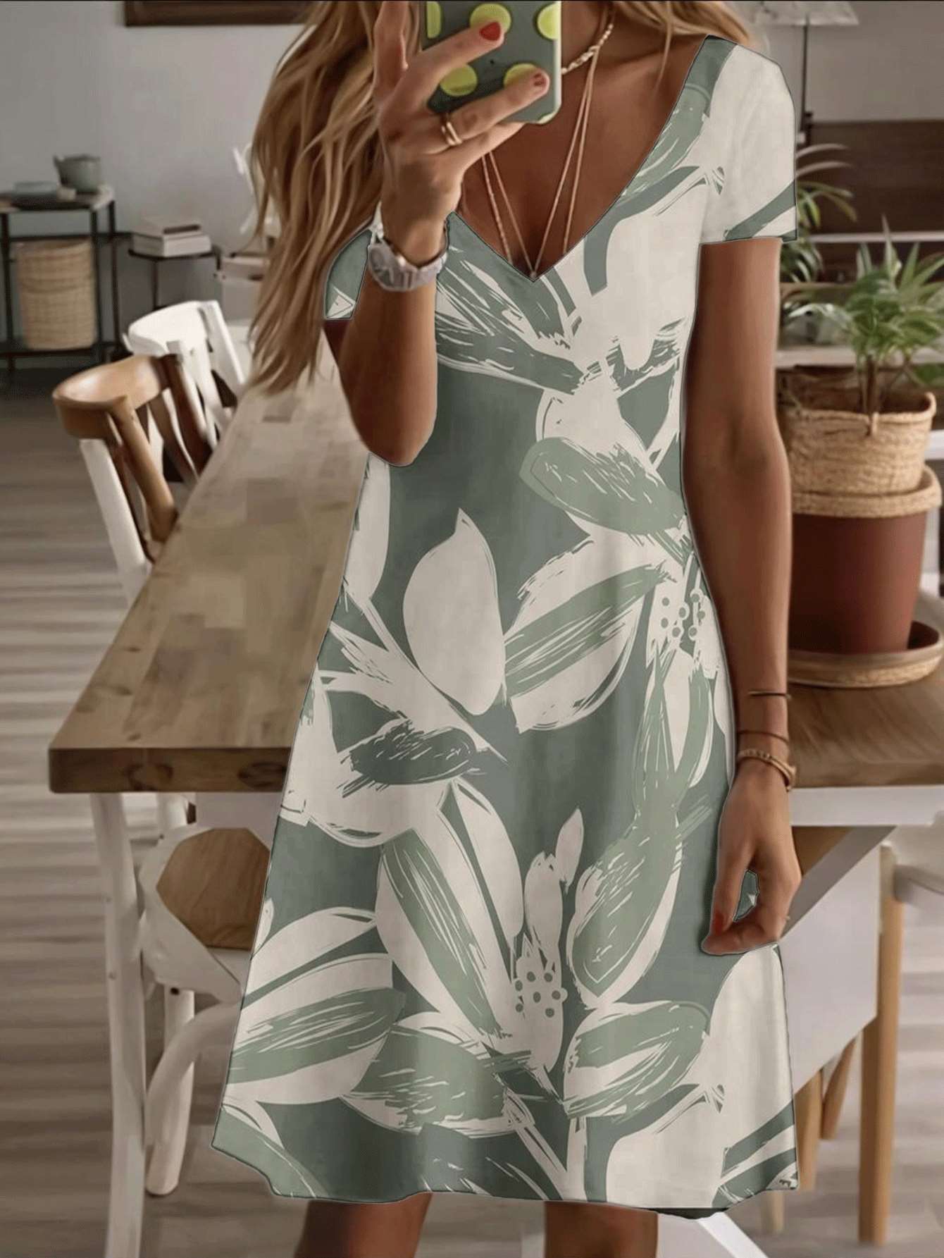 

Vneck shortsleeve midi dress tropical lily floral print design 3D highquality printing durable and comfortable casual and stylish summer outfit for XL дубильная кора
