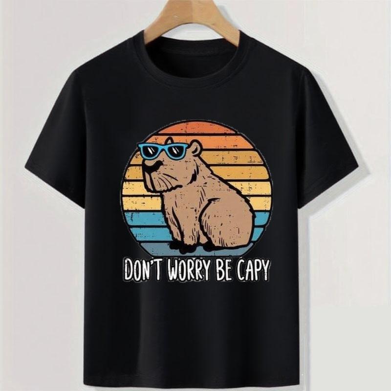 Don't Worry Be Capy Printed Colorful T-shirts for Teenagers and Children Summer Boy and Girl Casual Loose Short Sleeve T-shirt