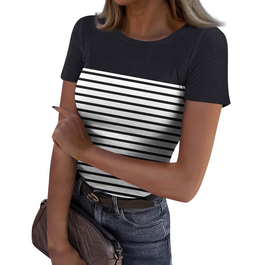 Dámské tričko s úzkým spodním dílem, módní ležérní kulatý výstřih, svetr s krátkým rukávem