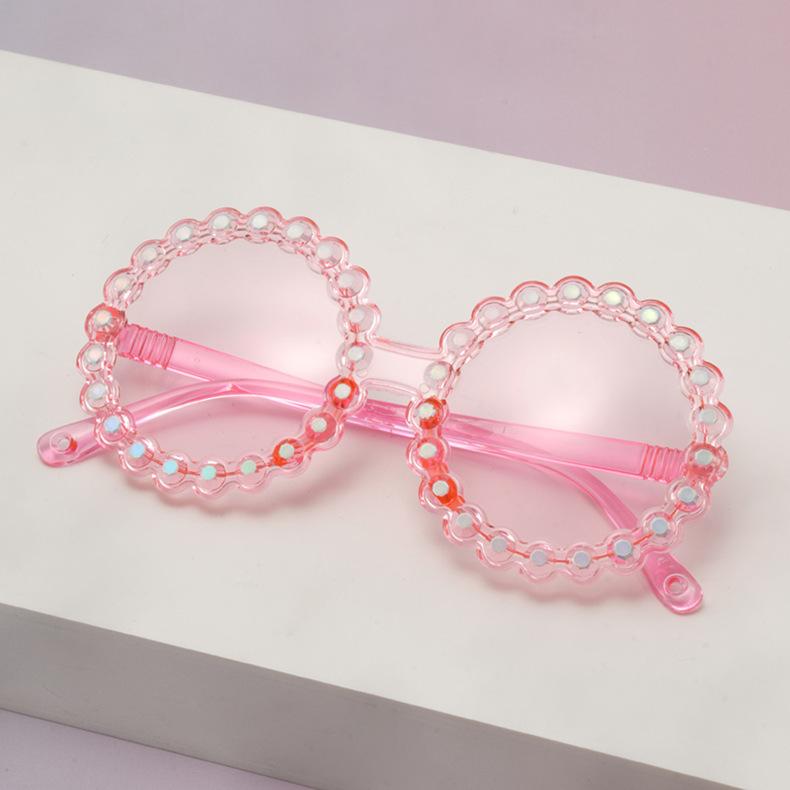 Kids Pearl Scallop Round Sunglasses Colorful Transparent Frame UV Protection Cute Shades For Girls Party KJ183