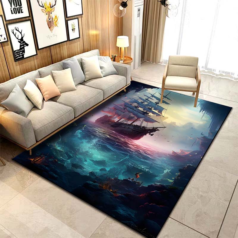 Sizes ghost Ship Pirate Ship Pattern Rug Carpets Bedroom Living Room Bathroom Mat Creative Door Mat Cloakroom Decor Area Rug