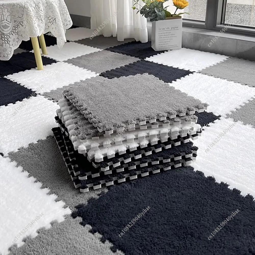 12Pcs Soft Plush Baby Play Mat Puzzle Carpet Interlocking Exercise Tiles Floor Rug for Kid Pad Baby Room Warm Game Mat 30*30*1CM