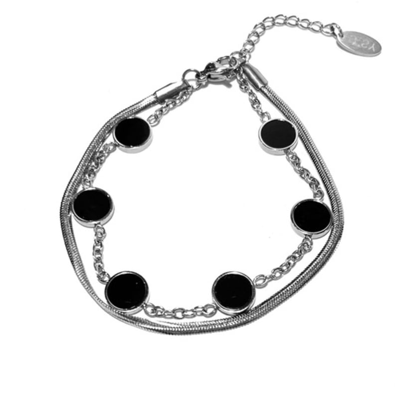 S SY Double Layerd Onyx Stone Bracelet Square Silver