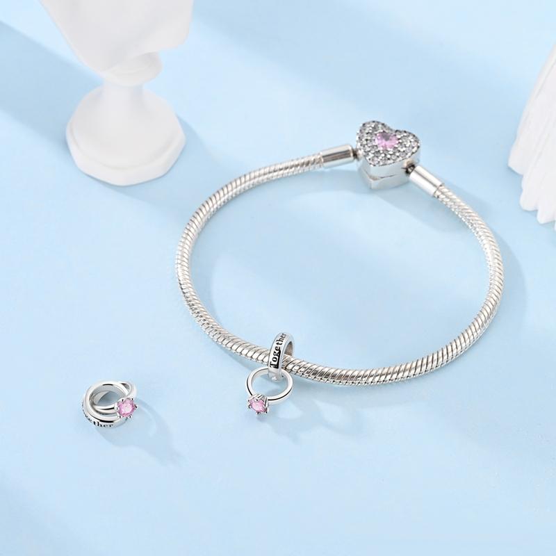 Charm Bead Charms Authentic Copper Marriage Ring Pink Zircon Bead Charms Compatible With Bracelets Women Jewellery Diy Fine Gift Accessory