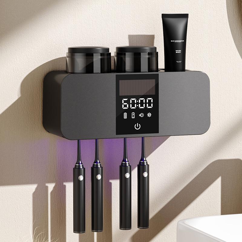 

Olovvs Smart UV Toothbrush Sterilizer with Electric Drying, Punch-Free Installation, Mouthwash Cup, and Toothpaste Holder.