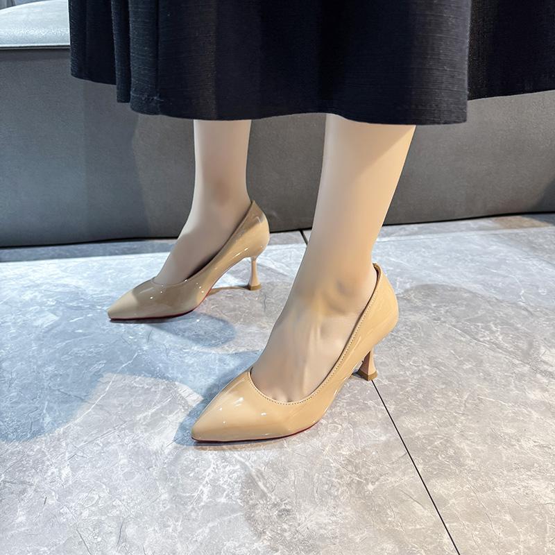 Fashion Fashionable High Heel Single Shoes Women Spring New Red Pointed Toe Thin Heel Breathable Slip-On Comfortable All-Match Shoes