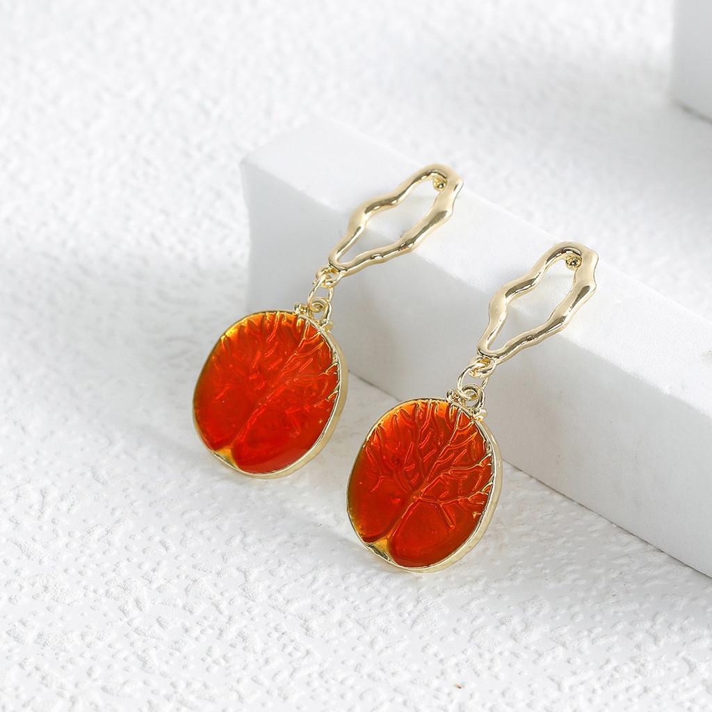 Elegant Round Tree Of Life Earrings Alloy Minimalist Geometric Design For Women