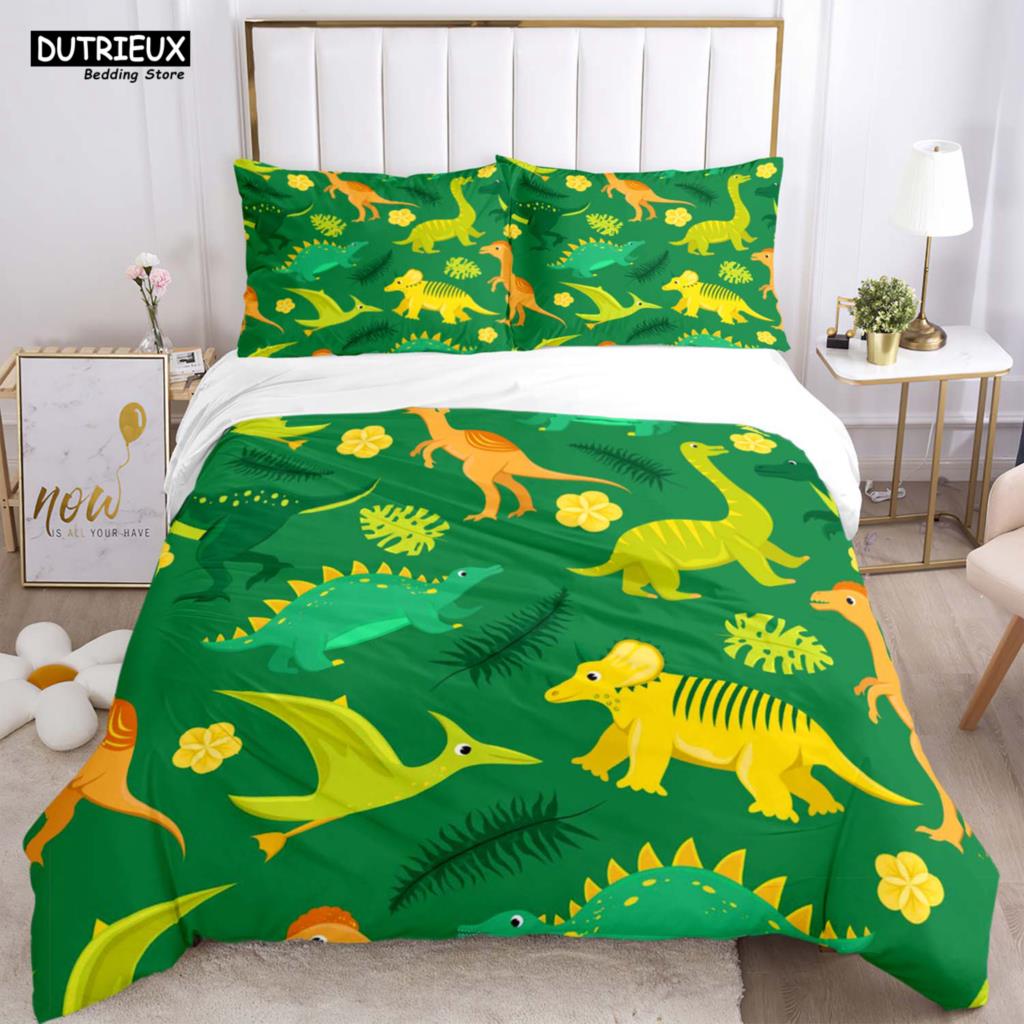 Cute Little Dinosaur Covered With Printed Bedding Cute Style Bedding Set Luxury Customized For Children Queen Bedding Set