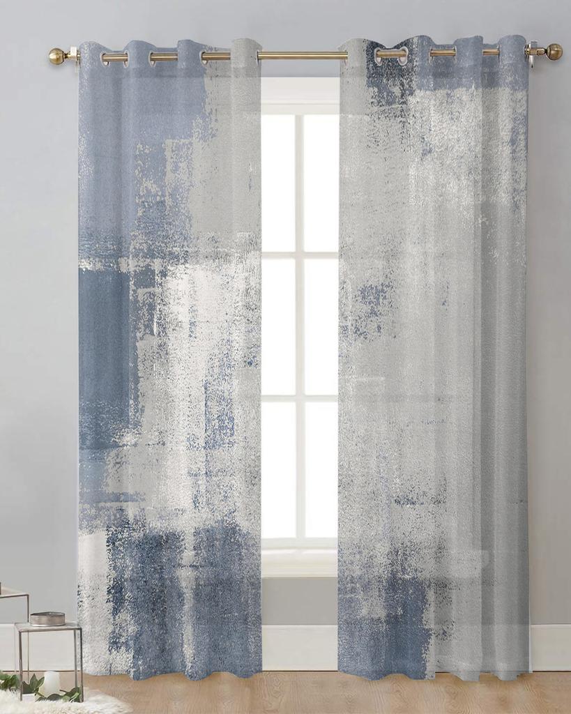 Geometric Abstraction Oil Painting Texture Sheer Curtains for Living Room Decor Window Curtains Kitchen Tulle Voile Curtains