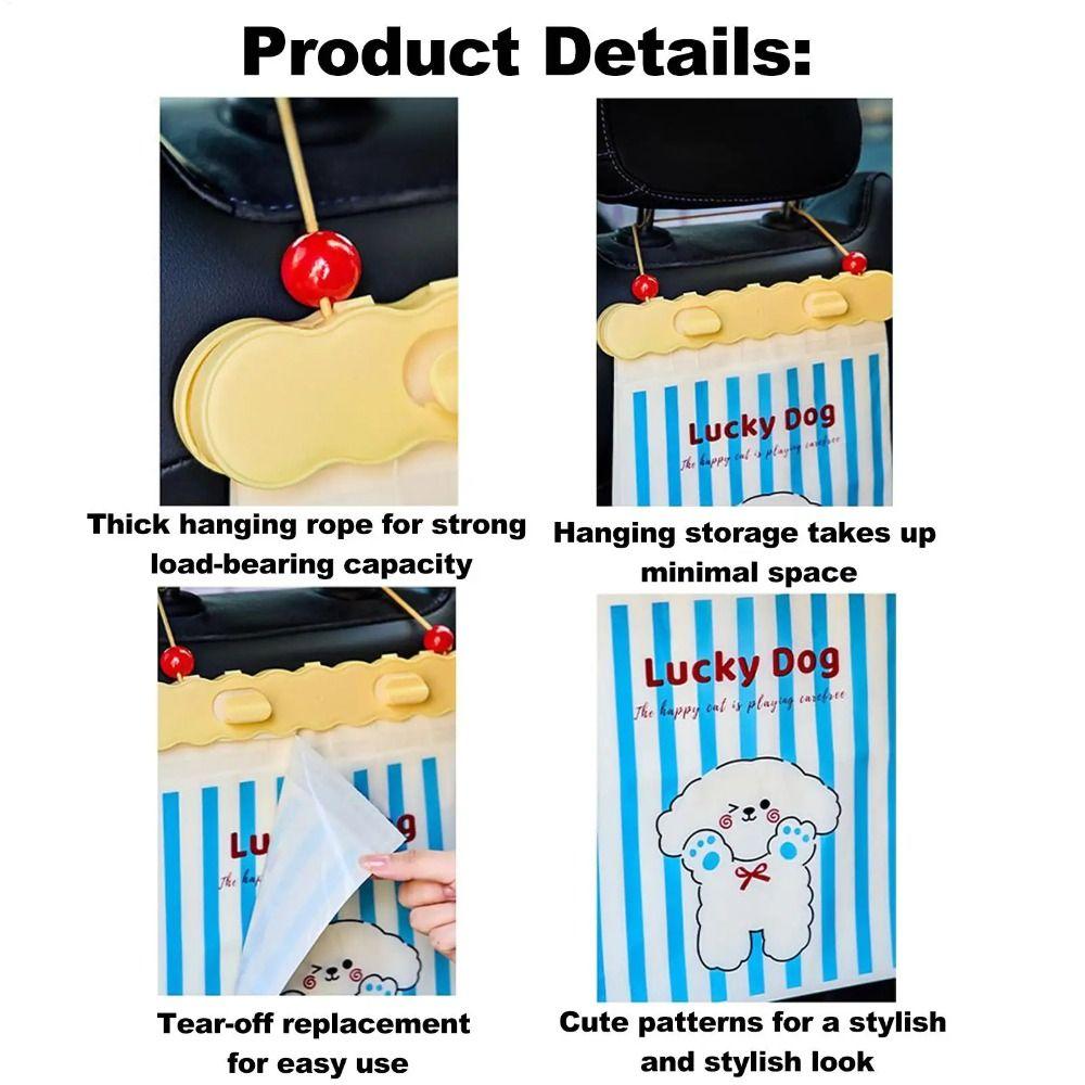 20 Pièces Sac à Ordures Portable Suspendable pour Voiture avec Support Sacs à Ordures Épais pour Siège Arrière de Voiture Sac de Rangement pour Voiture Dessin Animé