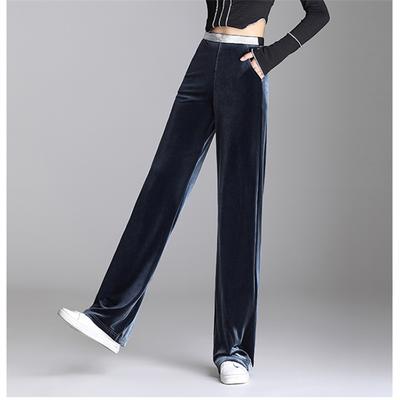 2022 Winter Female Elastic Fashion Harajuku High-waist Straight Bottoms Pantalones Women Solid Velvet Long Pant Wide Leg Trouser