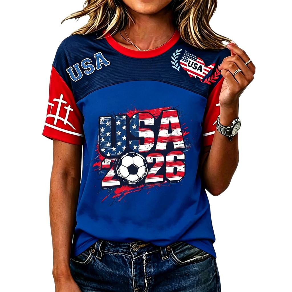 Women's Casual Short Sleeve Pullover Top Crew Neck Soccer Graphic Print Lightweight T-Shirt for Everyday Wear