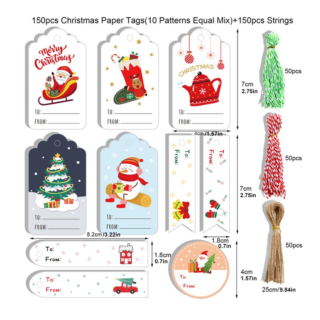 150 Pieces Christmas Packing Bags Hanging Tags with Ropes Kraft Paper Labels DIY Decoration Winter Festival Wrapping Accessories