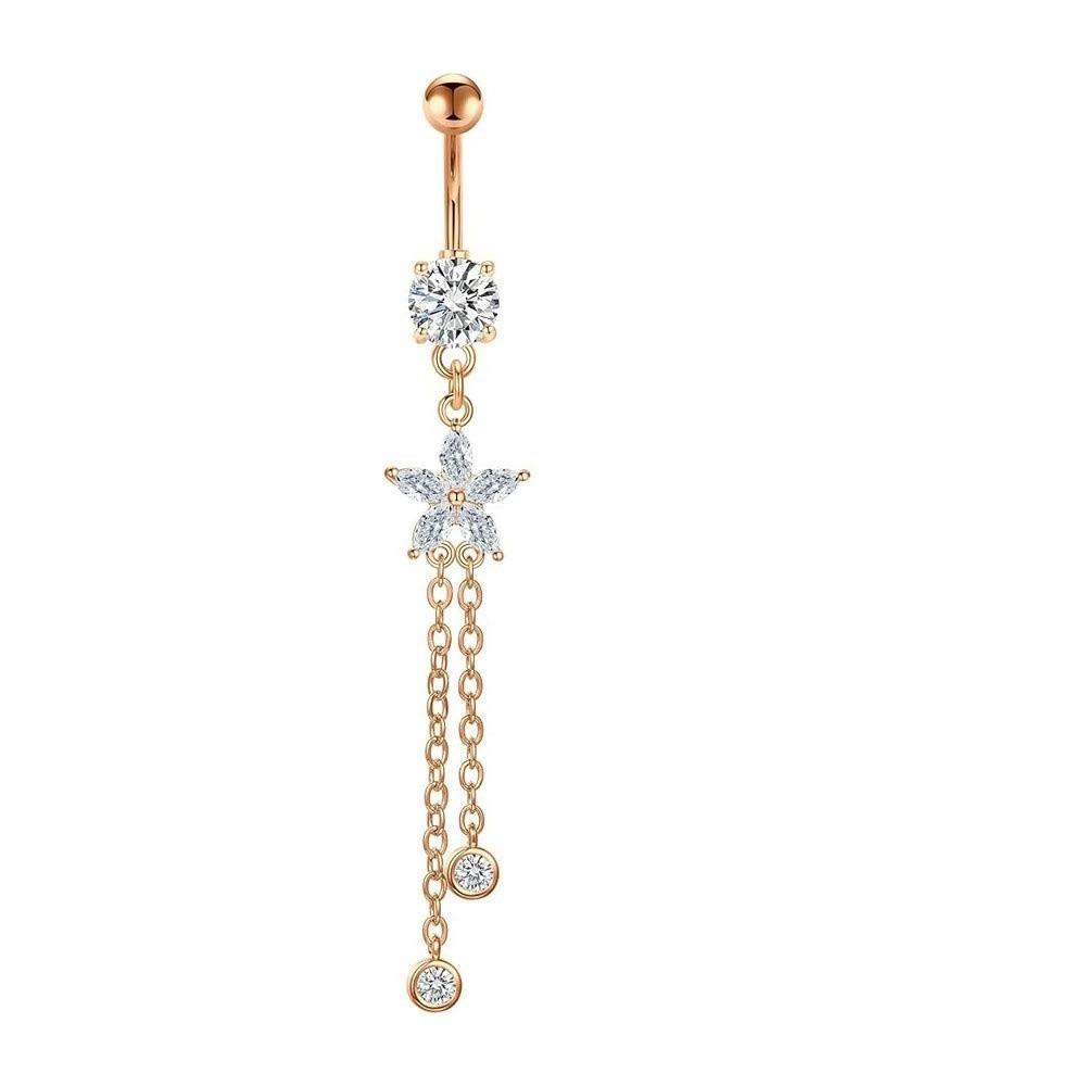 Blumen Zirkon Bauchnabelring Edelstahl Körperpiercing Schmuck Glänzender Bauchnabelring Geschenk