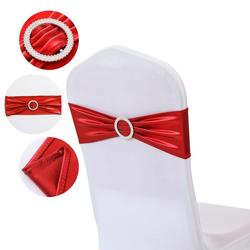 10PCS Chair Decoration Chair Sashes Bow Shiny Metallic Chair Knot Bands Tie With Round Buckle For Party Banquet