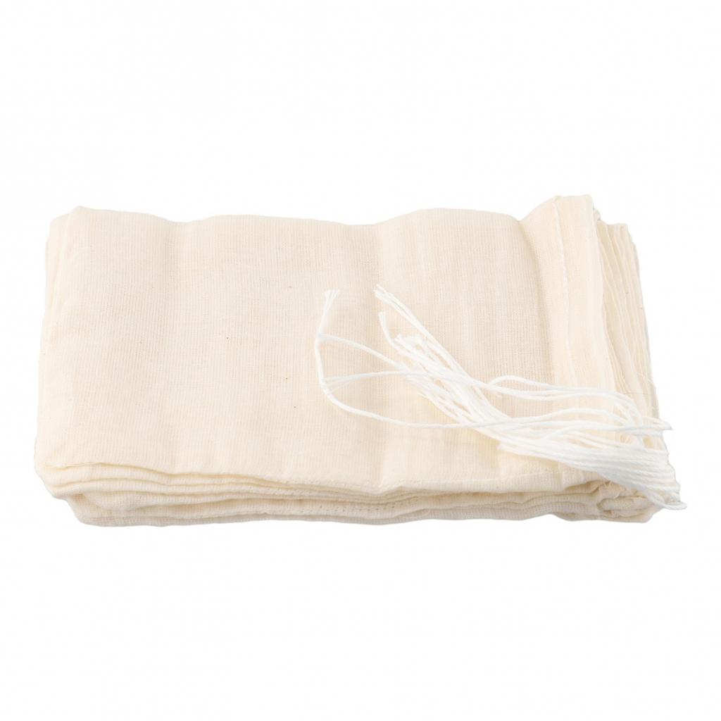 UK 10pcs Cotton Muslin Drawstring Straining Tea Bags Spice Food Filter Bag Empty