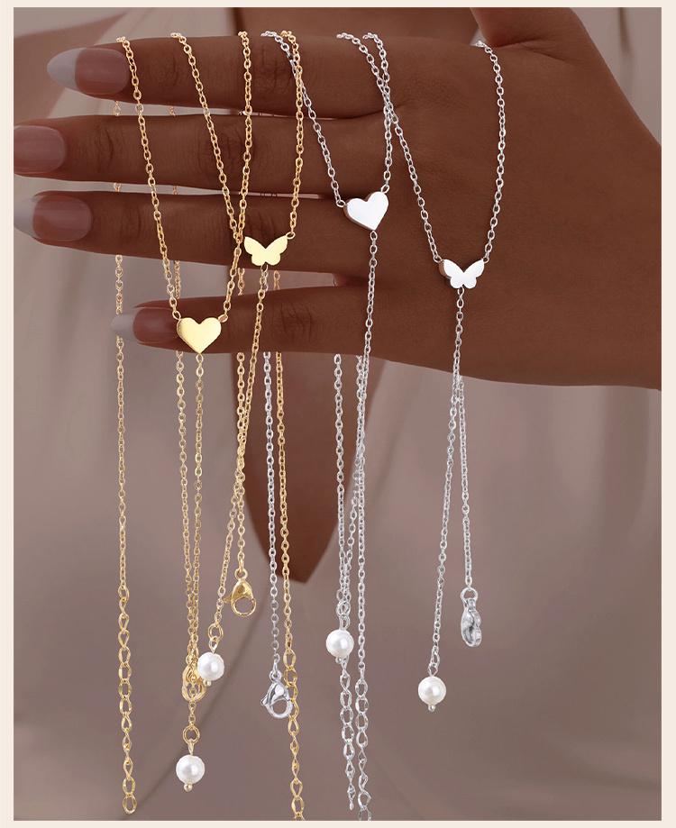Heart Butterfly Pendant Necklace for Women, Stainless Steel Y Shape Necklace, High Polish Animal Gold Color Jewelry Gift