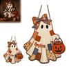 Reusable Wood Holiday Hanging Halloween Wooden Patchwork Ghost Pendant Vintage Autumn Harvest Sign Cute Retro Ornament for Walls Pendant with