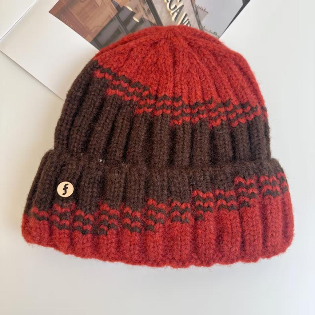 Ear Protector Warm New Knitted Hat Trendy Girl Color Matching Street Autumn and Winter Wool Hat Versatile Face Small Cold Hat