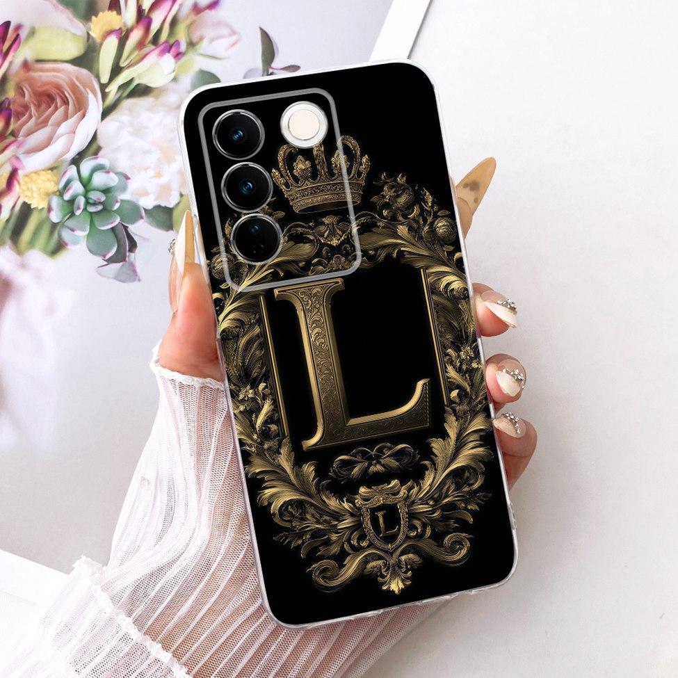Transparent For Vivo S16 V2244A Case For Vivo S16 Pro V2245A Cover Luxury Crown A-Z Letters 2D Flat Pattern Soft Phone Casing