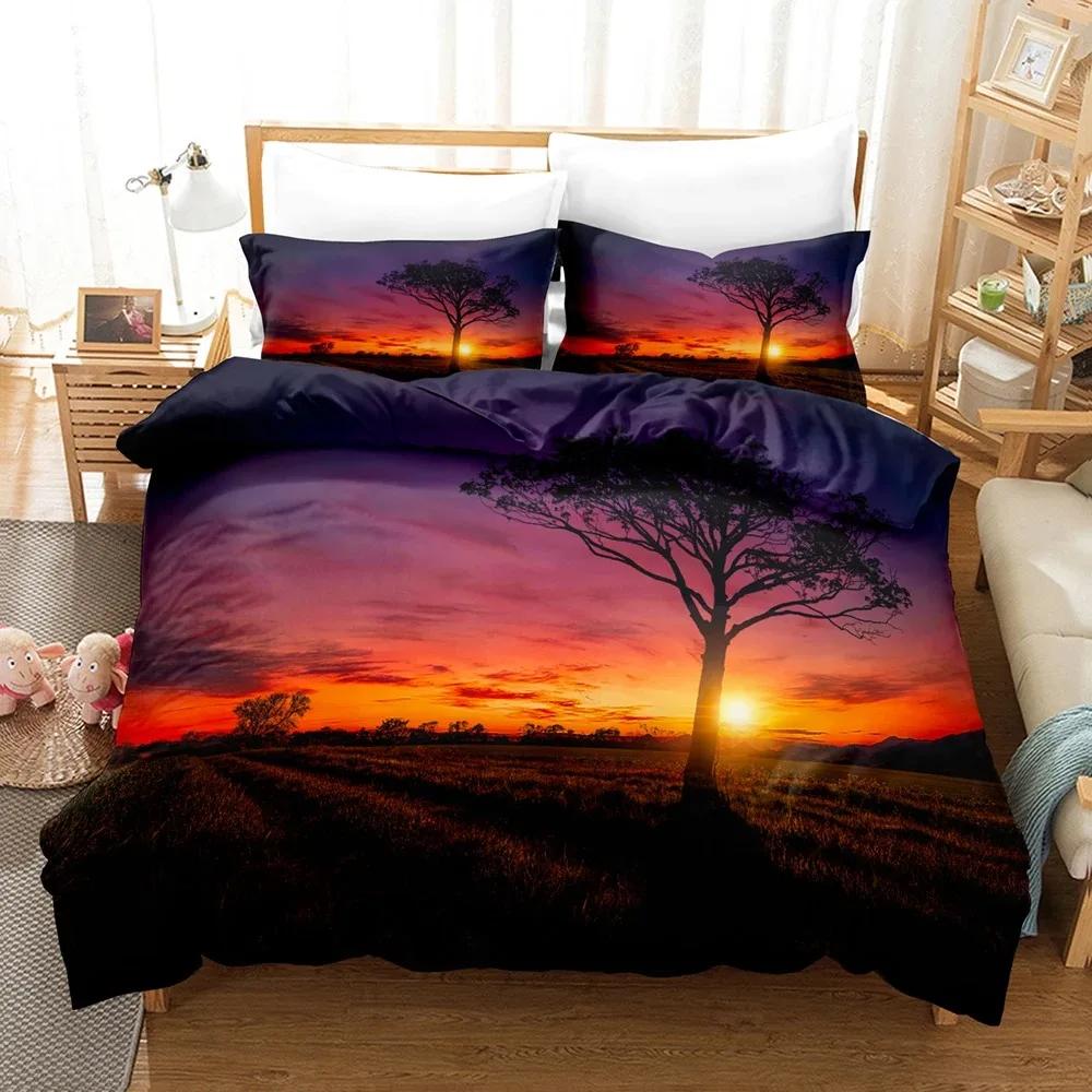 Goldon Sunset Tropical Beach Holiday Comfortable Duvet Cover Pillowcase Bedding Set Children Bedroom Decoration Home Textile