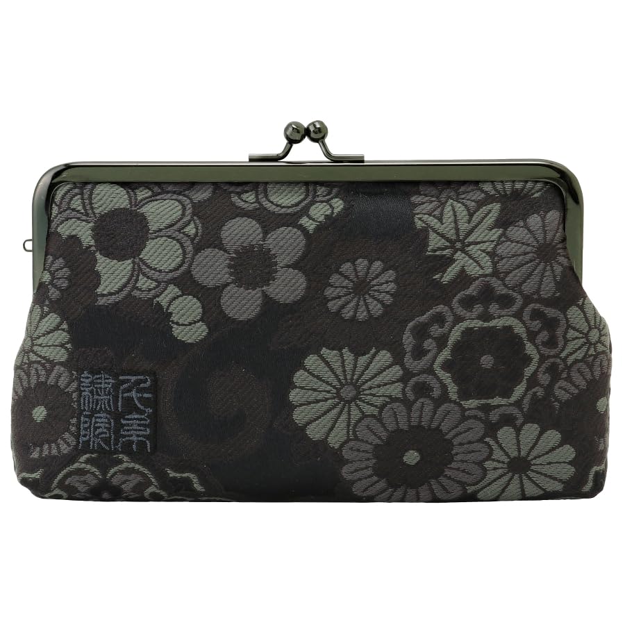 Senshishuin Nishijin Brocade Clasp Flat Pouch Floral (Lined) (Black Pattern)