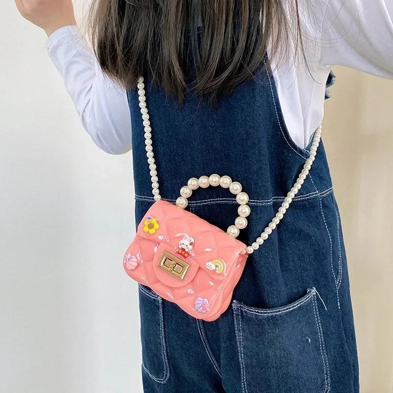 Golden Button Girls Rabbit Pattern Crossbody Bag Rainbow Pattern Daily Bags