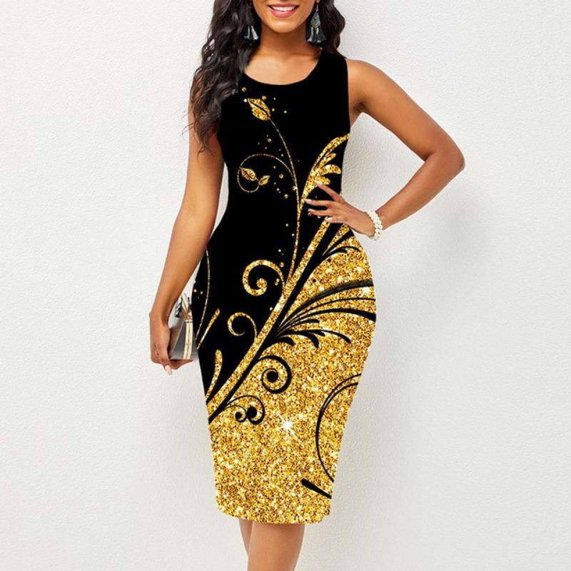 Vestidos sem mangas para festa feminina primavera verão gola redonda vestidos multicoloridos estampados da moda