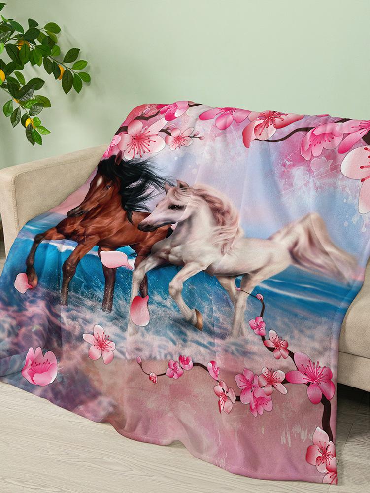 Flannel Pastoral Animal Horse Blanket Crystal Fleece Blanket Spring and Autumn