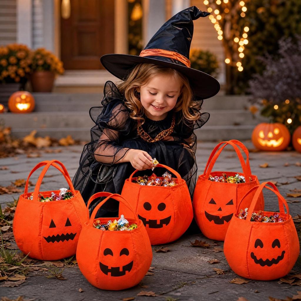 Non-Woven 3D Pumpkin Halloween Candy Bag for -or- Party Favors and Costume Props