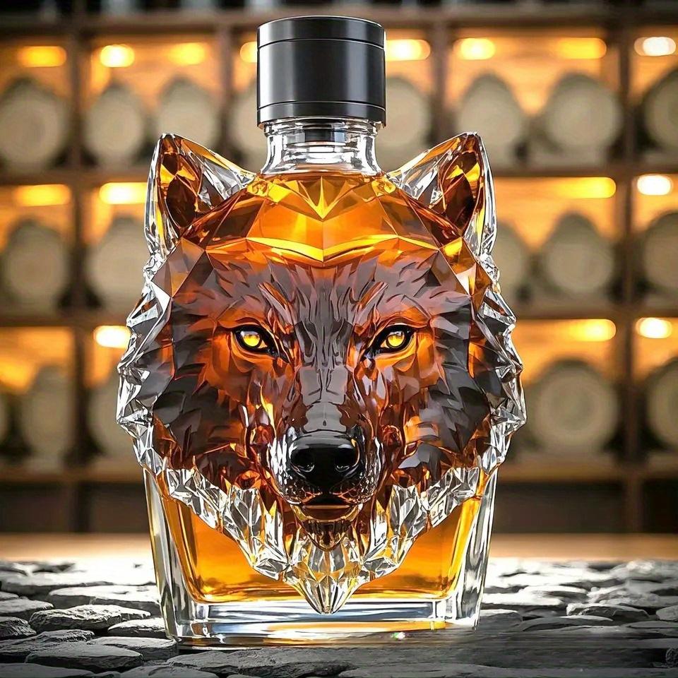 One Piece of a 350Ml Whiskey Decanter Featuring a Distinctive Wolf Design, Ideal for Decorating a Home Bar Or As a Gift for Art Enthusiasts