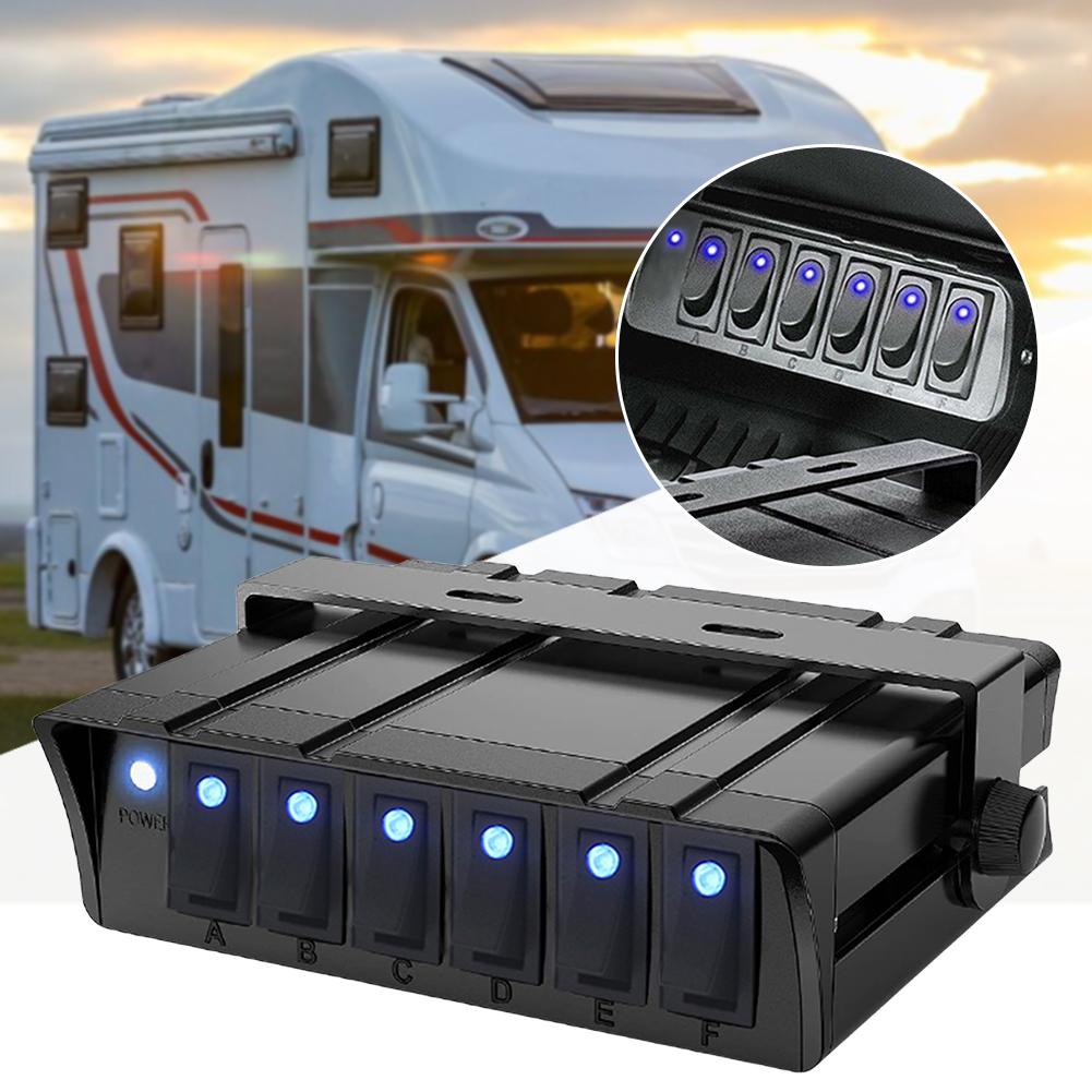 Switch Box Rocker with LED Light Indicator 40A 12V Car Switch Panel ON OFF 6 Gang Buttons for Boat Truck Trailer Caravan Marine
