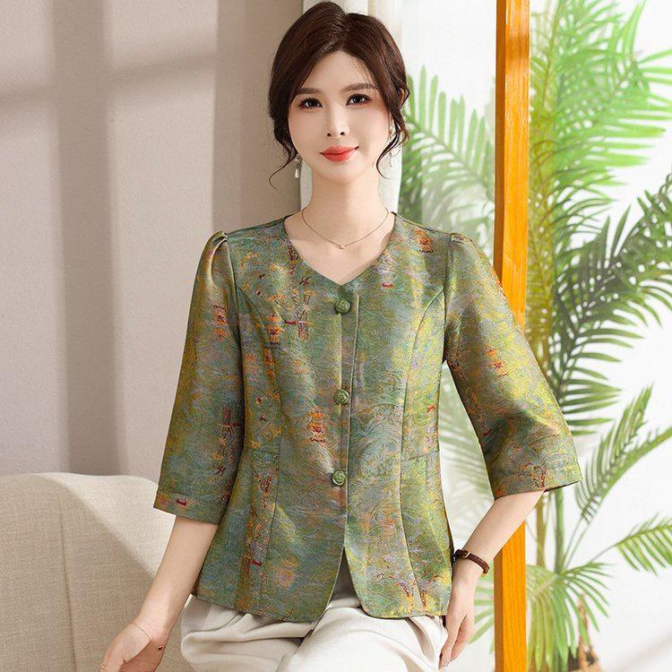 2026 Chic Spring Slimming Seven-Sleeve Top for Women: Elegant Style for Middle-Aged & Elderly