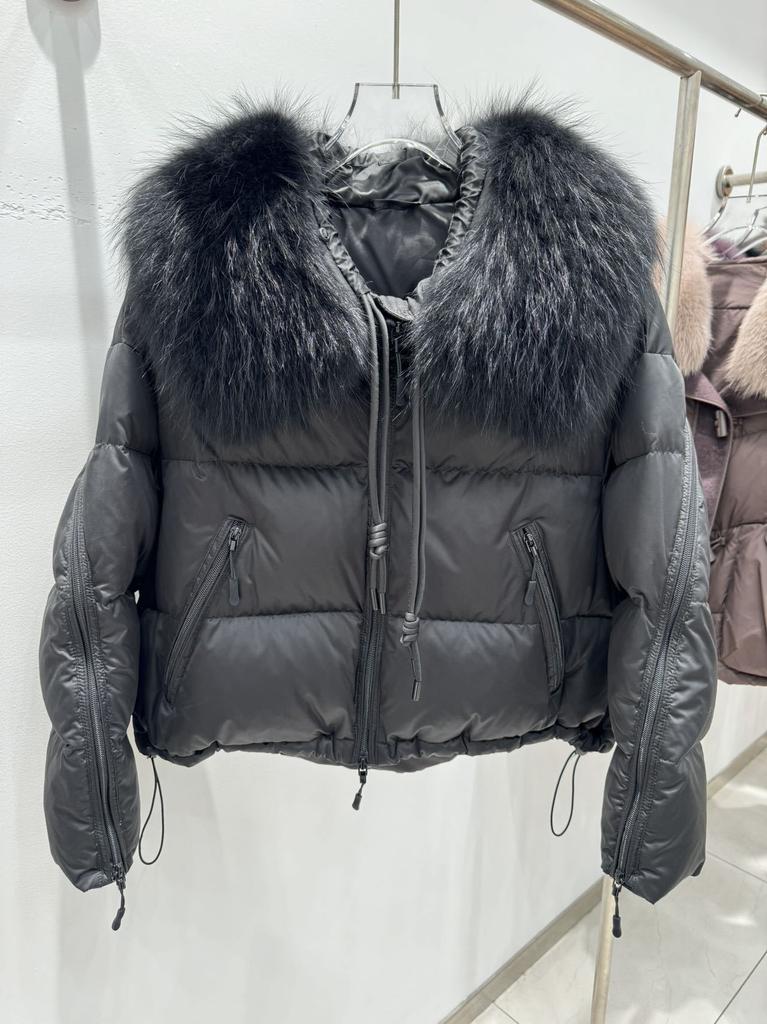 Women's Pinghu down jacket short winter natural raccoon hair big fur collar white duck down jacket loose and thickened to keep warm