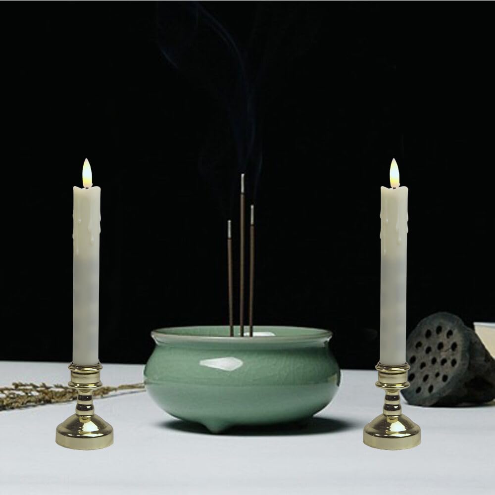 QBeau Electric Candles for Buddhist Altars, Set of 2, with Candlestick, LED Candles, Flameless, Safe and Secure
