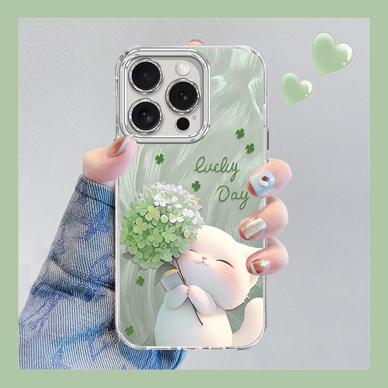 

New 2025 Drop-proof Cute Cat Case with Built-in Lens for Apple 15 Pro/14/16e/16 Pro, High Luxury Design. iPhone 13 Plus желто-зеленый