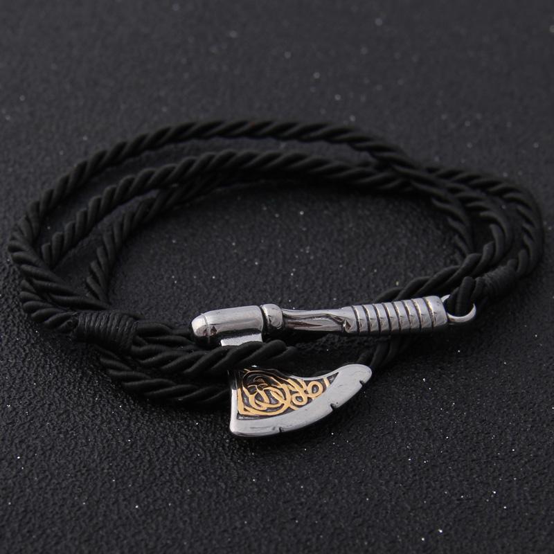 Viking Valknut Axe Leather Bracelet for Men Women Nordic Jewelry Gift with Wooden Box