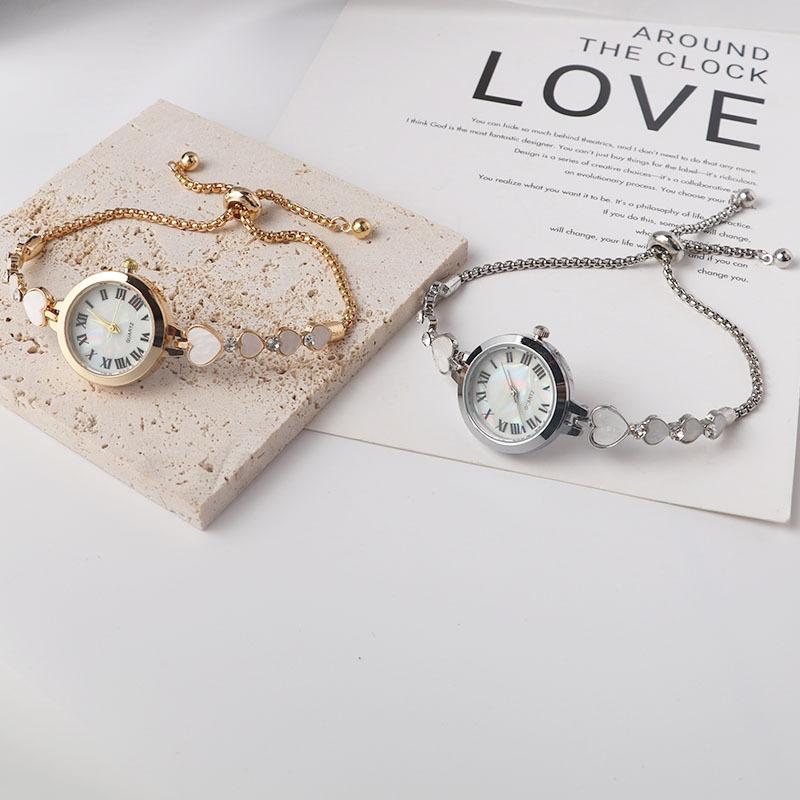 Classic Exquisite Shell Small Dial Watches Love Heart Bracelet Watch Fashion Rhinestone Ladies Wristwatch Clock Gift Reloj Mujer